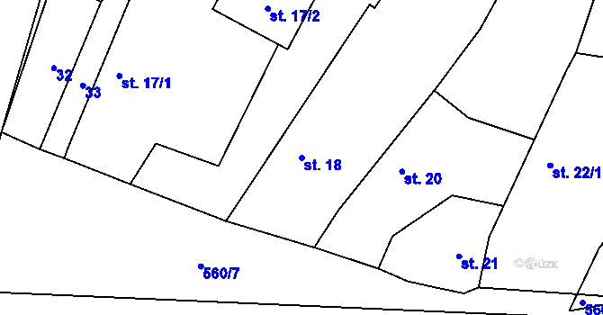 Parcela st. 18 v KÚ Hlušičky, Katastrální mapa