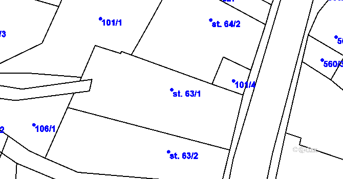 Parcela st. 63/1 v KÚ Hlušičky, Katastrální mapa