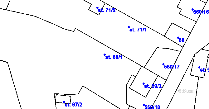 Parcela st. 69/1 v KÚ Hlušičky, Katastrální mapa