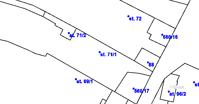Parcela st. 71/1 v KÚ Hlušičky, Katastrální mapa