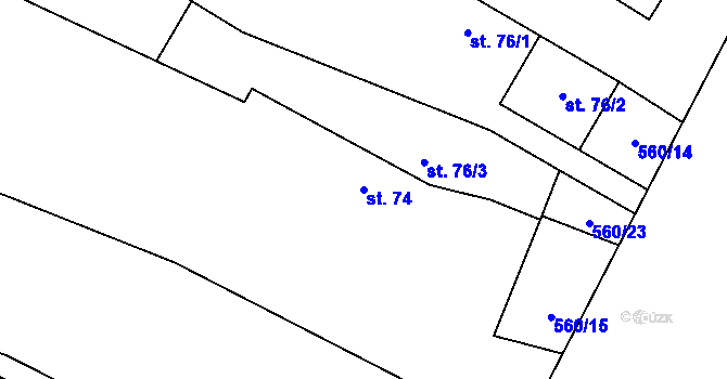 Parcela st. 74 v KÚ Hlušičky, Katastrální mapa