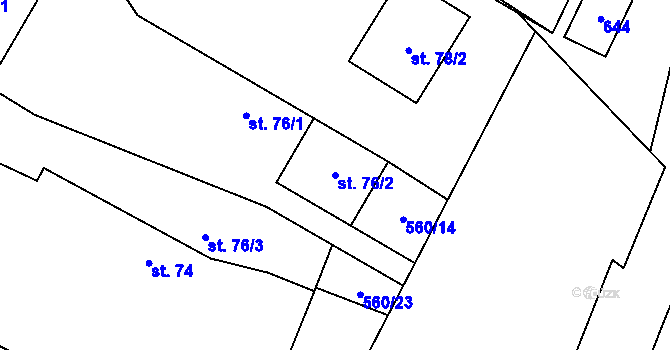 Parcela st. 76/2 v KÚ Hlušičky, Katastrální mapa