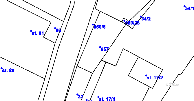 Parcela st. 97 v KÚ Hlušičky, Katastrální mapa