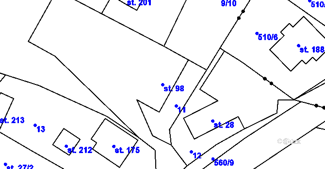 Parcela st. 98 v KÚ Hlušičky, Katastrální mapa