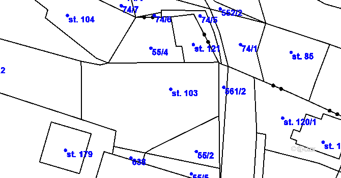 Parcela st. 103 v KÚ Hlušičky, Katastrální mapa