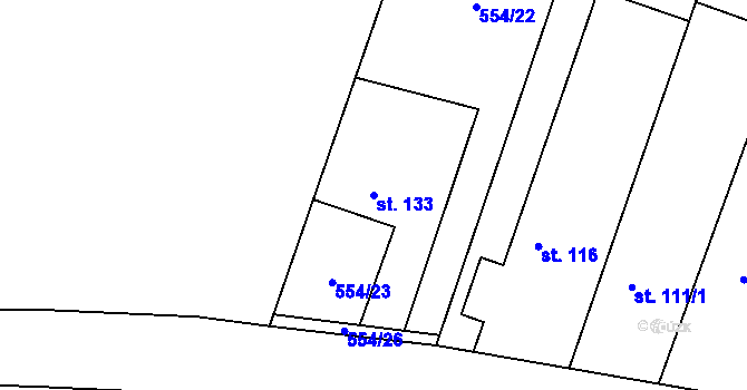 Parcela st. 133 v KÚ Hlušičky, Katastrální mapa