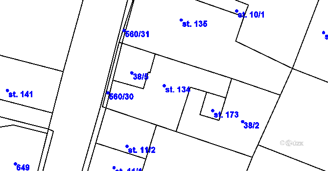 Parcela st. 134 v KÚ Hlušičky, Katastrální mapa