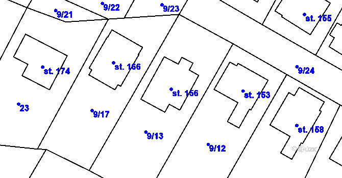 Parcela st. 156 v KÚ Hlušičky, Katastrální mapa