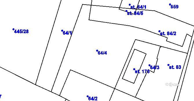 Parcela st. 64/4 v KÚ Hlušičky, Katastrální mapa