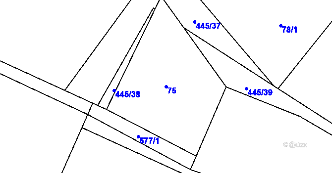 Parcela st. 75 v KÚ Hlušičky, Katastrální mapa