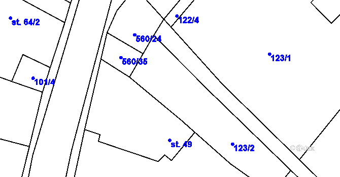 Parcela st. 122/2 v KÚ Hlušičky, Katastrální mapa
