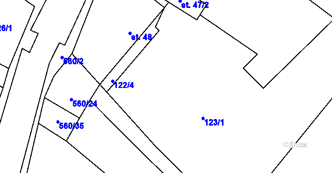 Parcela st. 122/3 v KÚ Hlušičky, Katastrální mapa