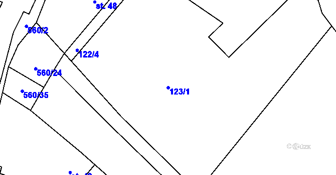 Parcela st. 123/1 v KÚ Hlušičky, Katastrální mapa