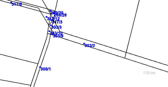 Parcela st. 303/2 v KÚ Hlušičky, Katastrální mapa