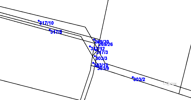 Parcela st. 317/3 v KÚ Hlušičky, Katastrální mapa