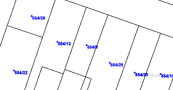 Parcela st. 554/9 v KÚ Hlušičky, Katastrální mapa