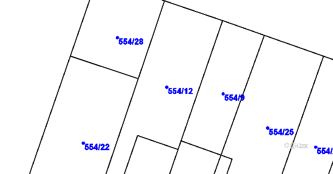 Parcela st. 554/12 v KÚ Hlušičky, Katastrální mapa