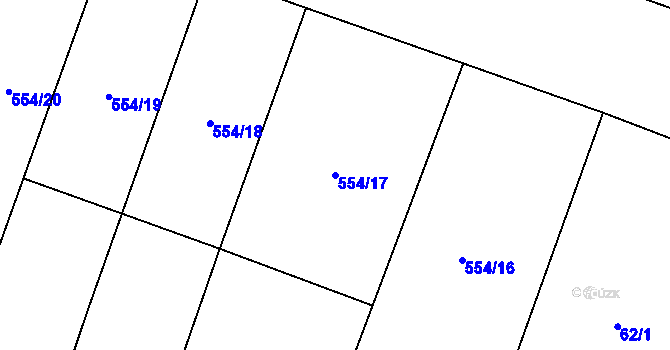 Parcela st. 554/17 v KÚ Hlušičky, Katastrální mapa
