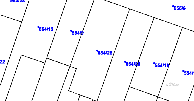 Parcela st. 554/25 v KÚ Hlušičky, Katastrální mapa