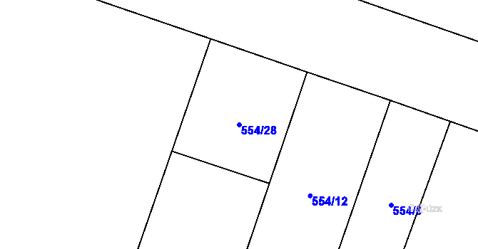 Parcela st. 554/28 v KÚ Hlušičky, Katastrální mapa