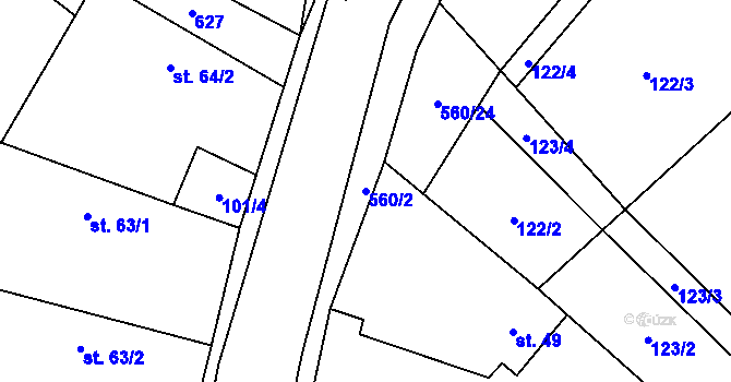 Parcela st. 560/2 v KÚ Hlušičky, Katastrální mapa