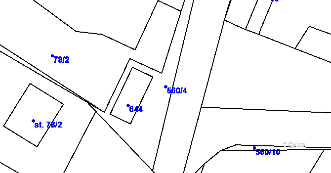Parcela st. 560/4 v KÚ Hlušičky, Katastrální mapa