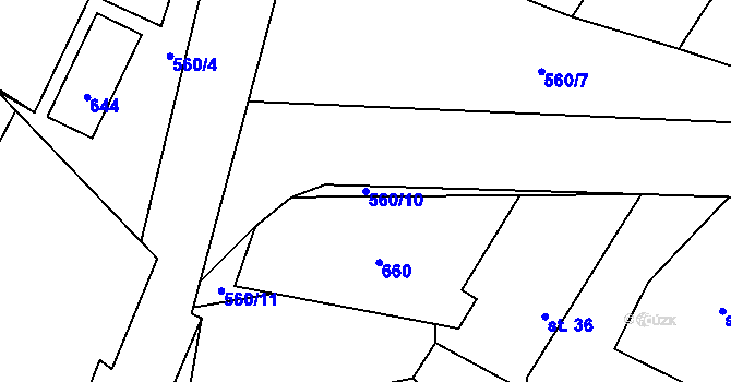 Parcela st. 560/10 v KÚ Hlušičky, Katastrální mapa