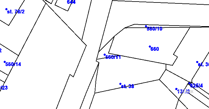 Parcela st. 560/11 v KÚ Hlušičky, Katastrální mapa