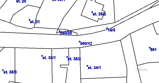Parcela st. 560/12 v KÚ Hlušičky, Katastrální mapa