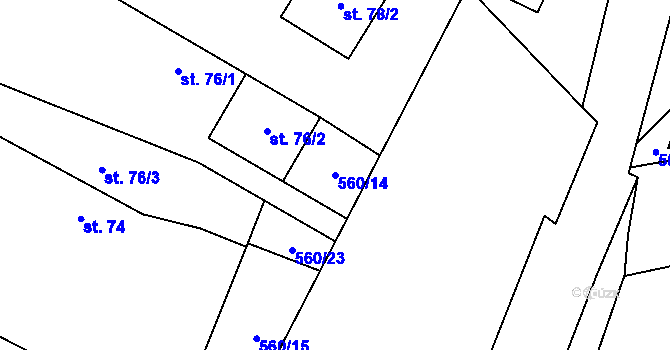 Parcela st. 560/14 v KÚ Hlušičky, Katastrální mapa
