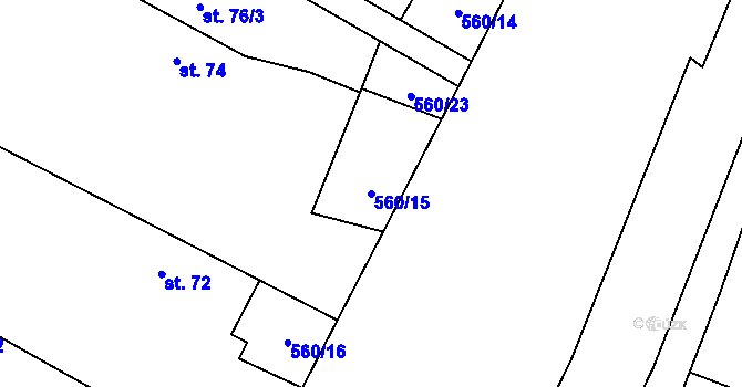 Parcela st. 560/15 v KÚ Hlušičky, Katastrální mapa