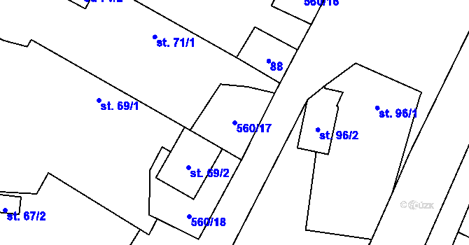 Parcela st. 560/17 v KÚ Hlušičky, Katastrální mapa
