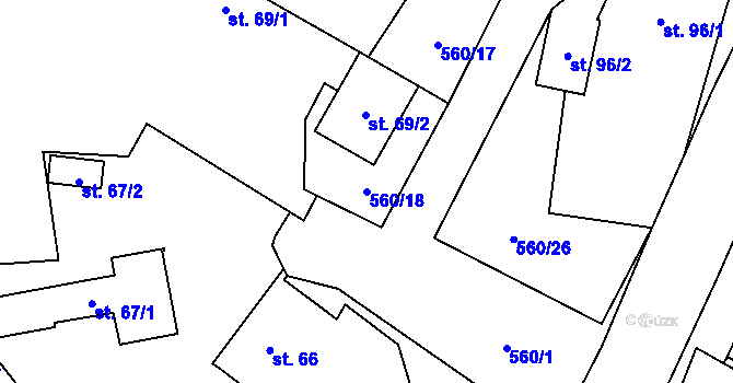 Parcela st. 560/18 v KÚ Hlušičky, Katastrální mapa