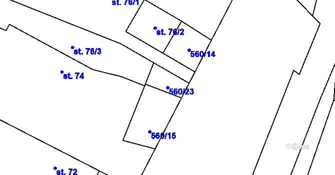 Parcela st. 560/23 v KÚ Hlušičky, Katastrální mapa