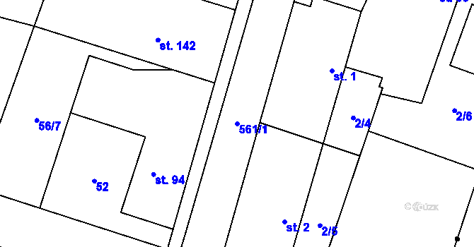 Parcela st. 561/1 v KÚ Hlušičky, Katastrální mapa