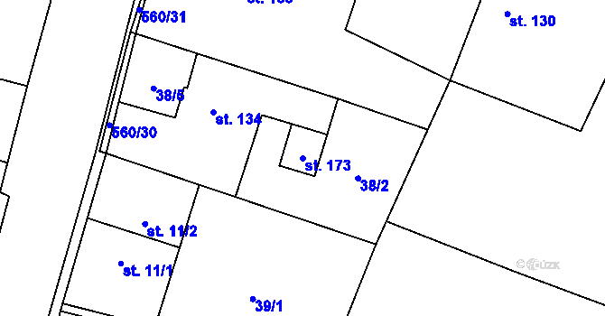 Parcela st. 173 v KÚ Hlušičky, Katastrální mapa