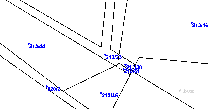 Parcela st. 213/23 v KÚ Hlušičky, Katastrální mapa