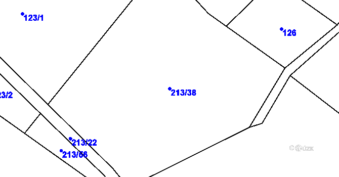 Parcela st. 213/38 v KÚ Hlušičky, Katastrální mapa
