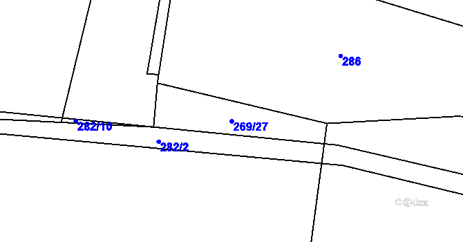 Parcela st. 269/27 v KÚ Hlušičky, Katastrální mapa