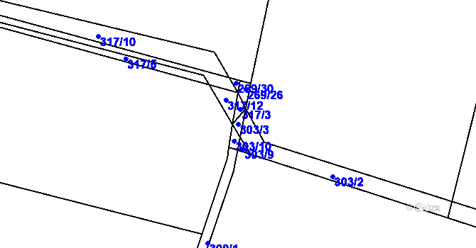 Parcela st. 303/3 v KÚ Hlušičky, Katastrální mapa