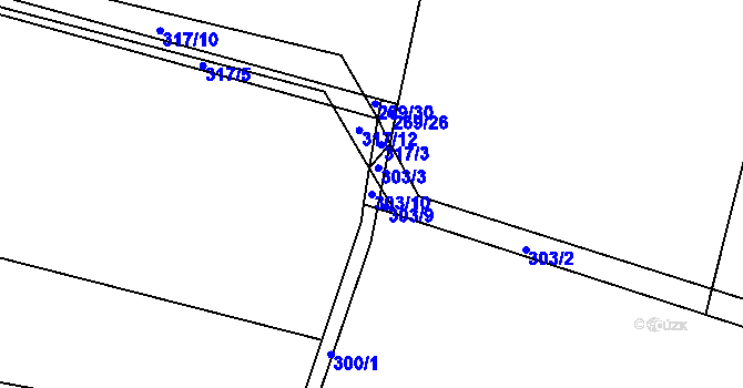 Parcela st. 303/10 v KÚ Hlušičky, Katastrální mapa