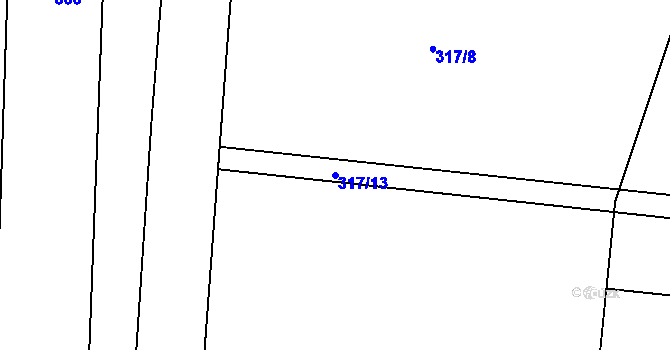 Parcela st. 317/13 v KÚ Hlušičky, Katastrální mapa