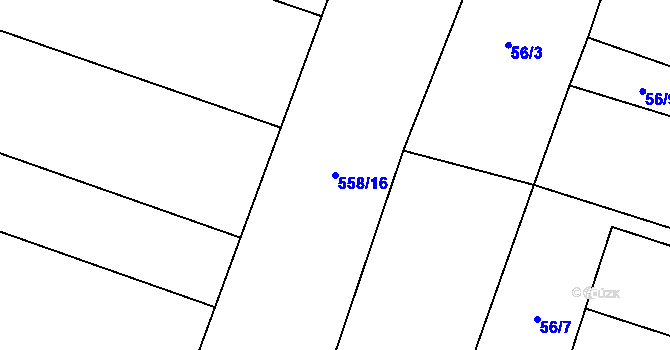 Parcela st. 558/16 v KÚ Hlušičky, Katastrální mapa