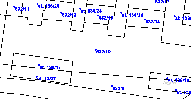 Parcela st. 632/10 v KÚ Hlušičky, Katastrální mapa