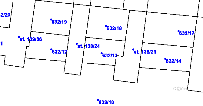 Parcela st. 632/13 v KÚ Hlušičky, Katastrální mapa