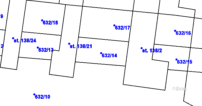 Parcela st. 632/14 v KÚ Hlušičky, Katastrální mapa
