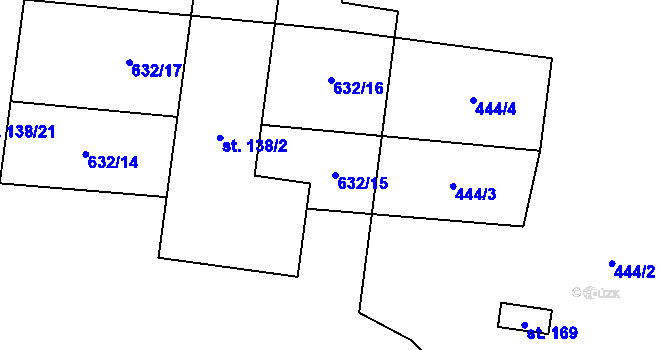 Parcela st. 632/15 v KÚ Hlušičky, Katastrální mapa
