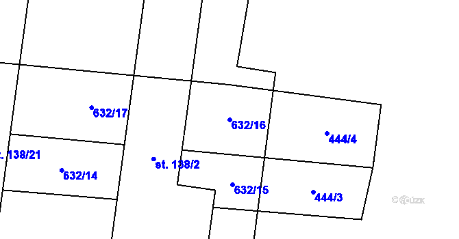 Parcela st. 632/16 v KÚ Hlušičky, Katastrální mapa