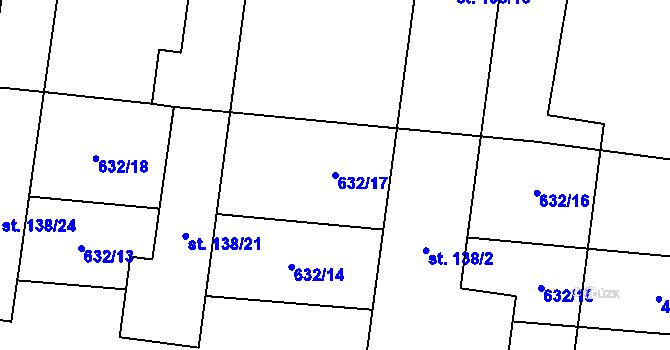 Parcela st. 632/17 v KÚ Hlušičky, Katastrální mapa