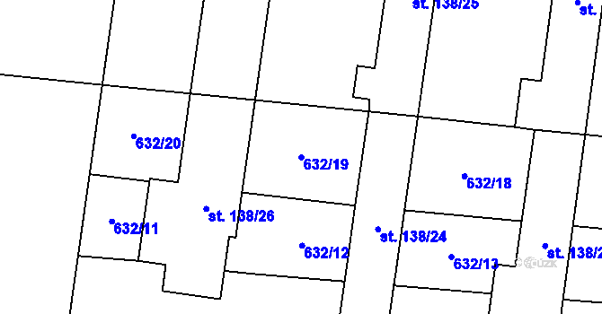Parcela st. 632/19 v KÚ Hlušičky, Katastrální mapa
